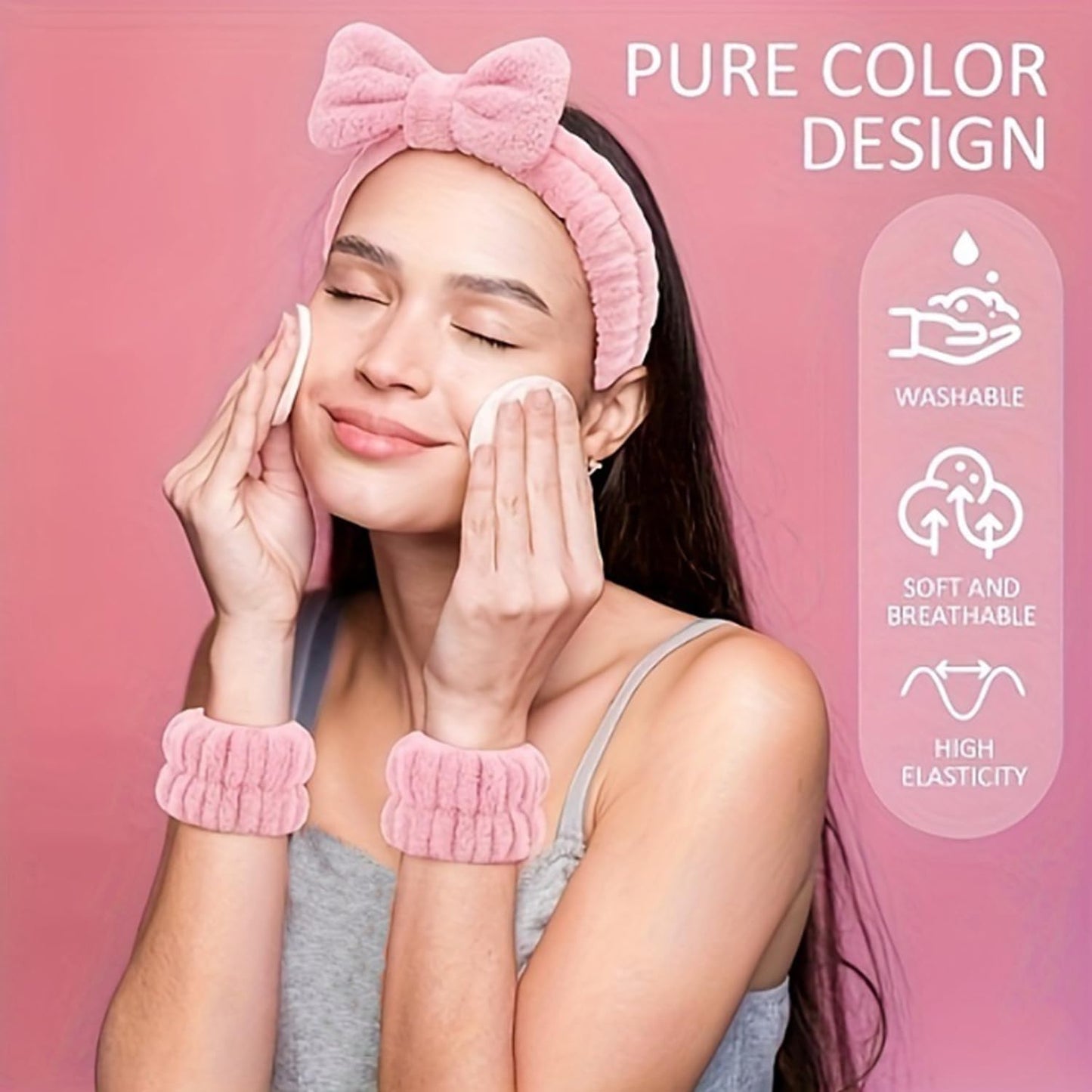 suniya Set de diadema y pulsera para spa, limpiador facial, esponjas de maquillaje, esponjas triangulares suaves para maquillaje, borlas para polvos, regalos para mujeres y adolescentes, artículos de