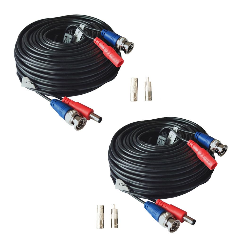 Yuarisx - Paquete de 2 cables de alimentación de video todo en uno de 100 pies, cable de seguridad para cámara de seguridad BNC, cable de vigilancia para instalación de sistema DVR de seguridad CCTV