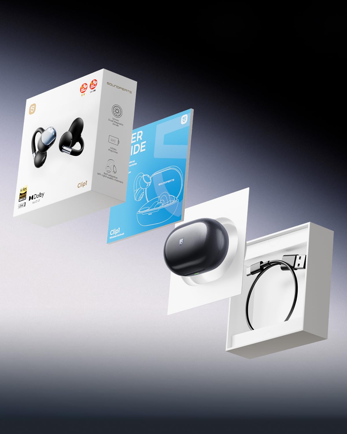 Audífonos Inalámbricos SoundPEATS Bluetooth 6.0 Negro Oscuro Open Ear