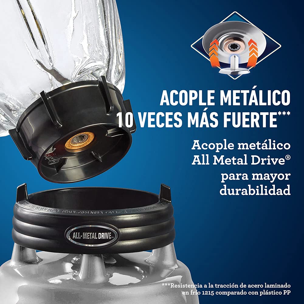 Licuadora Oster Cromada Reversible con Vaso de Vidrio