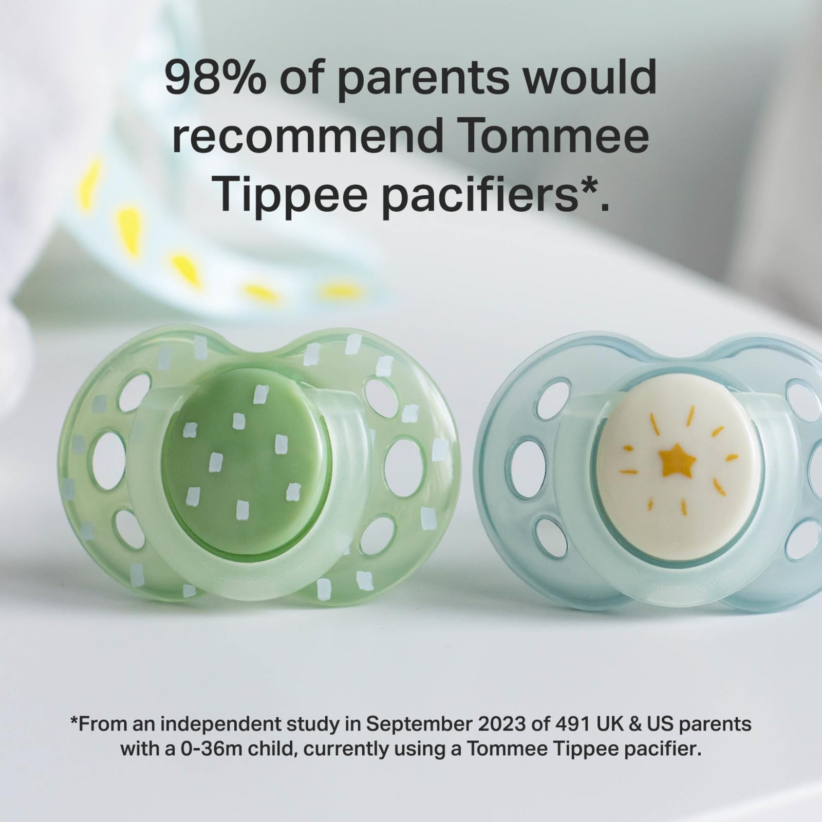 Chupones nocturnos Tommee Tippee que brillan en la oscuridad, diseño simétrico, silicona sin BPA, 18-36 meses, 6 unidades