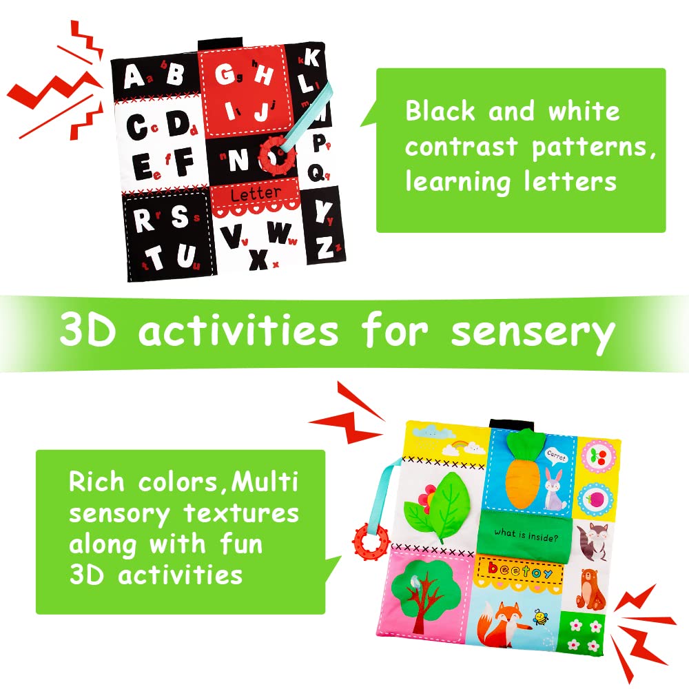 beetoy - Juguetes de espejo para bebé con patrón blanco y negro, de alto contraste 3D de actividad, juego de juguete arrugado para recién nacidos 0, 3, 6 meses