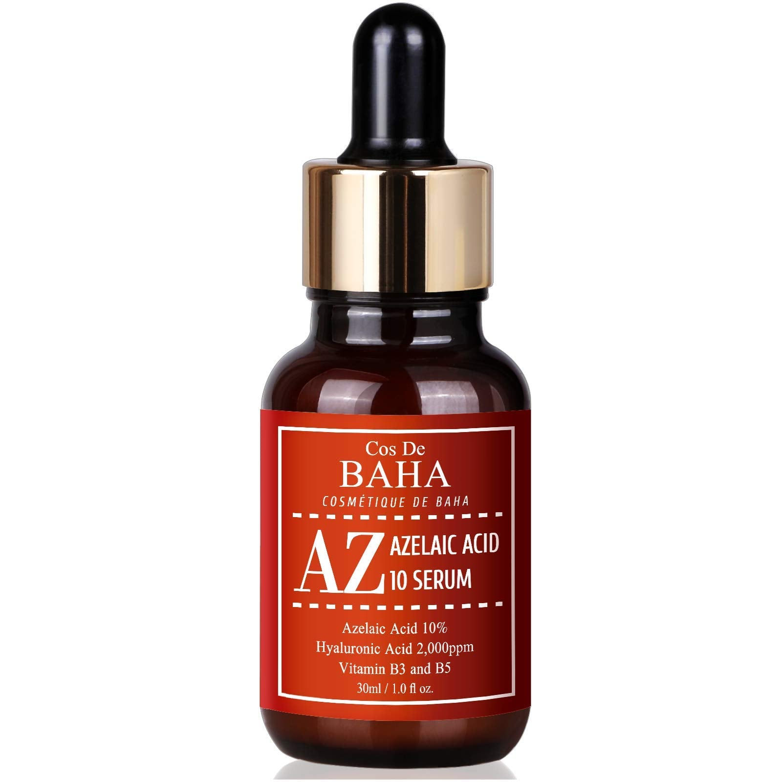 Cos De BAHA Sérum facial de ácido azelaico 10% con niacinamida, para el cuidado de la piel de rosácea, de cicatriz de acné quístico - 1 oz, 30 ml
