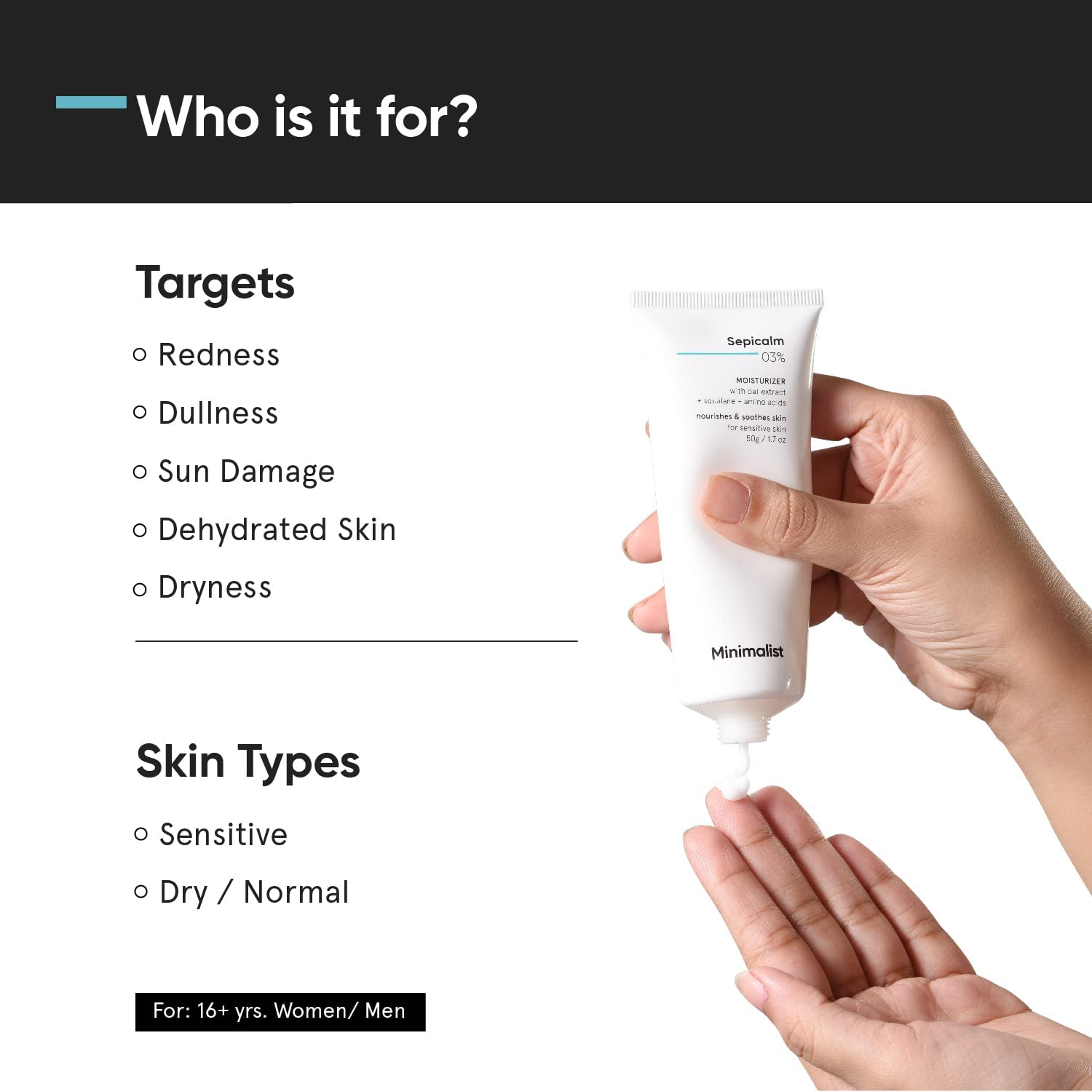 Minimalist-Hidratante facial para pieles sensibles | Alivia la rosácea, el enrojecimiento y la piel irritada | Con 3% de Sepicalm para pieles propensas al acné | Para mujeres y hombres | 1,7 oz / 50