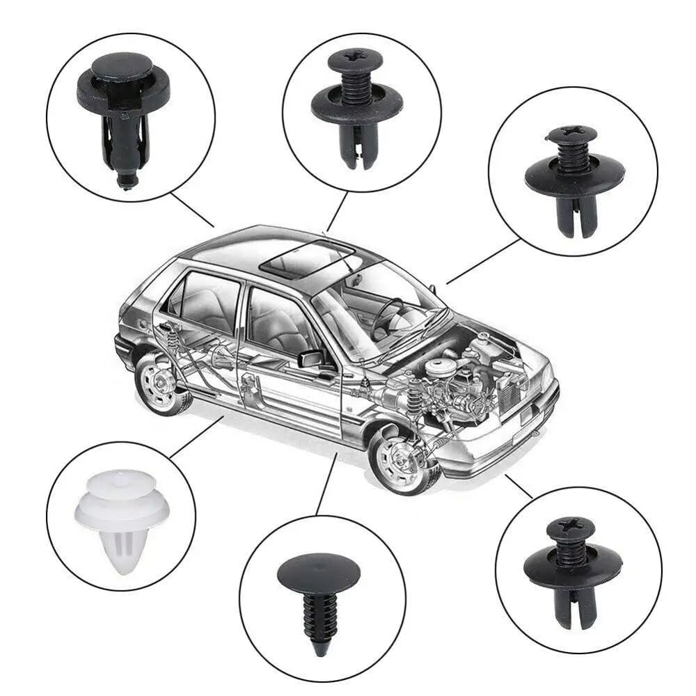 Grapa Remache Automotriz Universal Surtido con Estuche y Herramientas de Desmontaje Molduras Tablero Clips de Retenedores Coche Diversos Tamaños | 100 Pzs