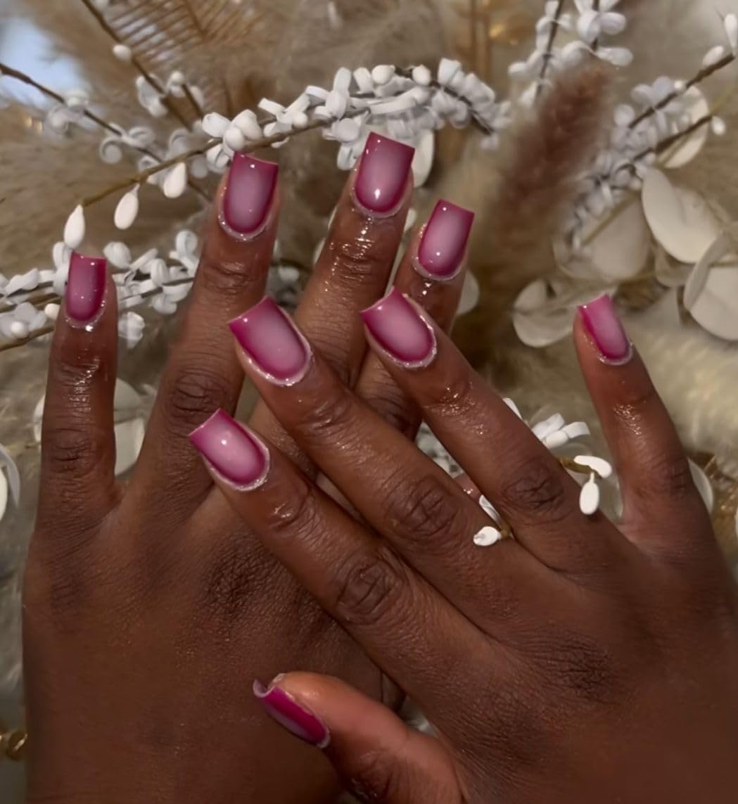 SXVME Uñas postizas cuadradas cortas, con degradado en rojo rubor y negro, uñas postizas francesas, calidad de salón, uñas postizas de gel suave reutilizables de estilo gótico oscuro para mujer, 24 un