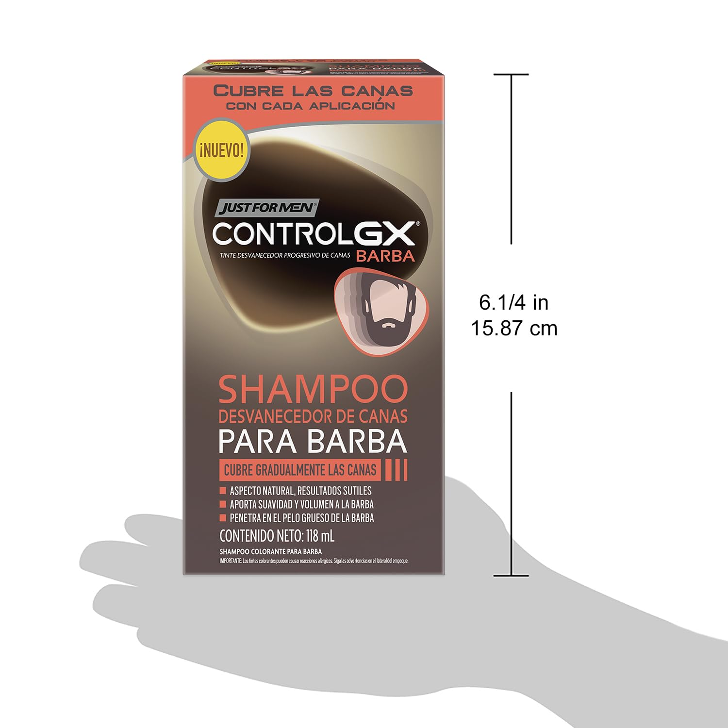 JUST FOR MEN Control GX Shampoo Desvanecedor Progresivo de Canas para Barba y Bigote - Cubre, Mejora y Restaura Color Natural