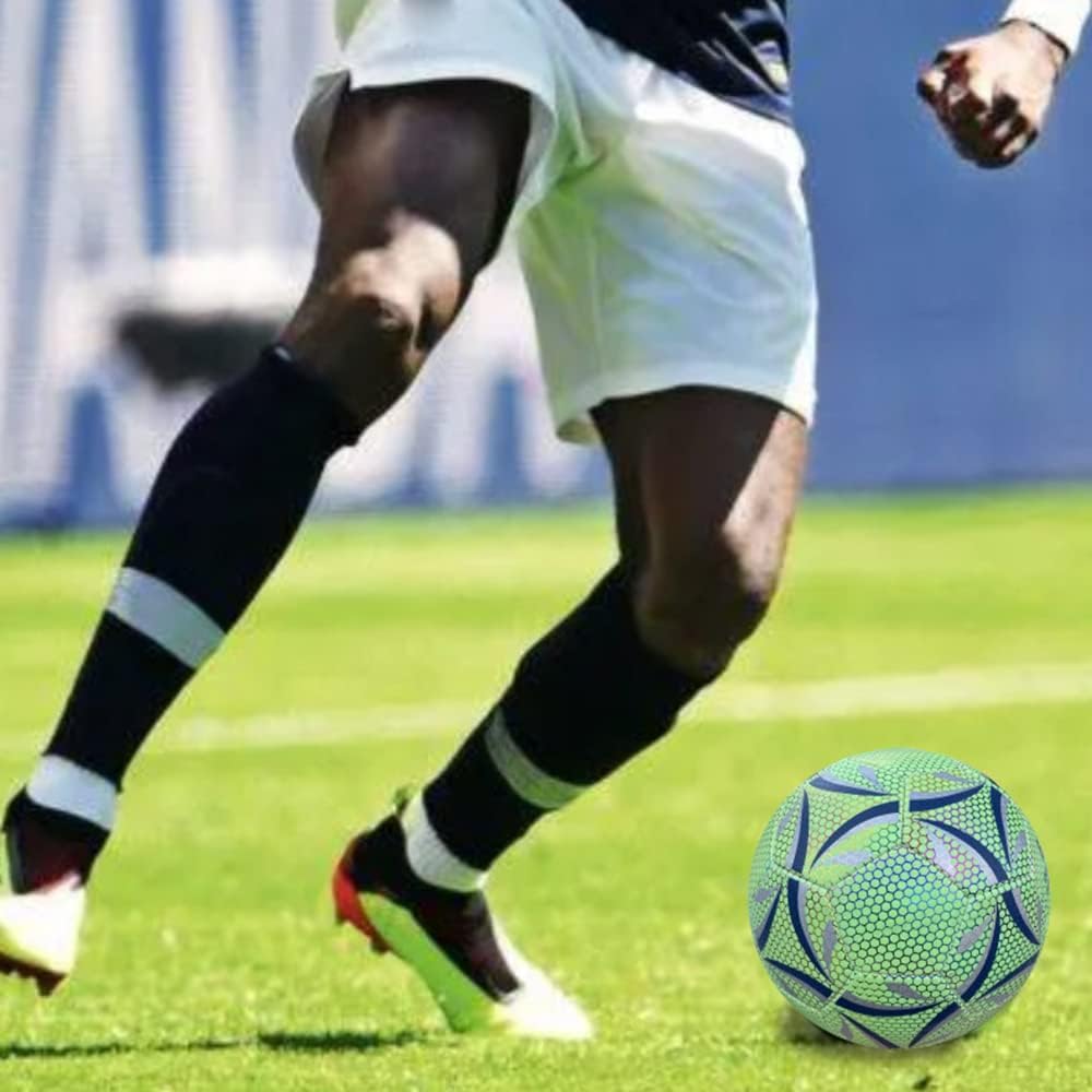 Balón de Fútbol MINGCHENGYUAN Verde Luminoso Holográfico Brillante para Juegos Nocturnos y Entrenamiento para Niños y Hombres