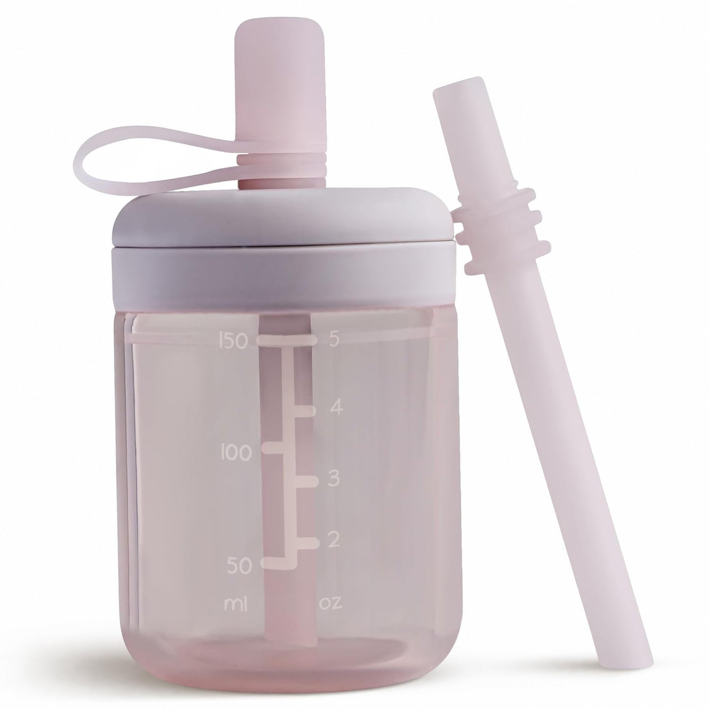 Moonkie Vaso para aprender a beber, botella con pajita, vaso de silicona para bebés y niños, vaso con pajita con tapa, a prueba de fugas, sin BPA, taza para bebés a partir de 6 meses, 5 oz (lila)