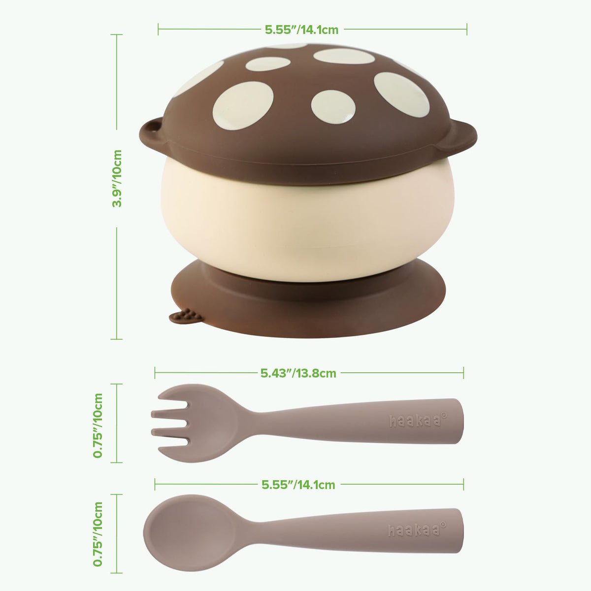 haakaa - tazón de silicona para hongos para bebé, tazón de alimentación de bebé y cubiertos Bendy, color nogal