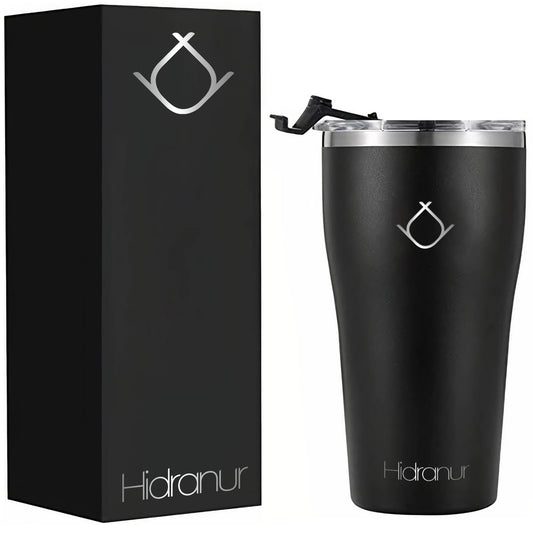Hidranur Termo de Acero Inoxidable Doble Aislamiento Térmico, Termo 30 Oz (887.206 ml), Termo para Café, Tapa Hermética Antifugas, Popote Incluido (Negro, 30 Oz (887.206 ml))