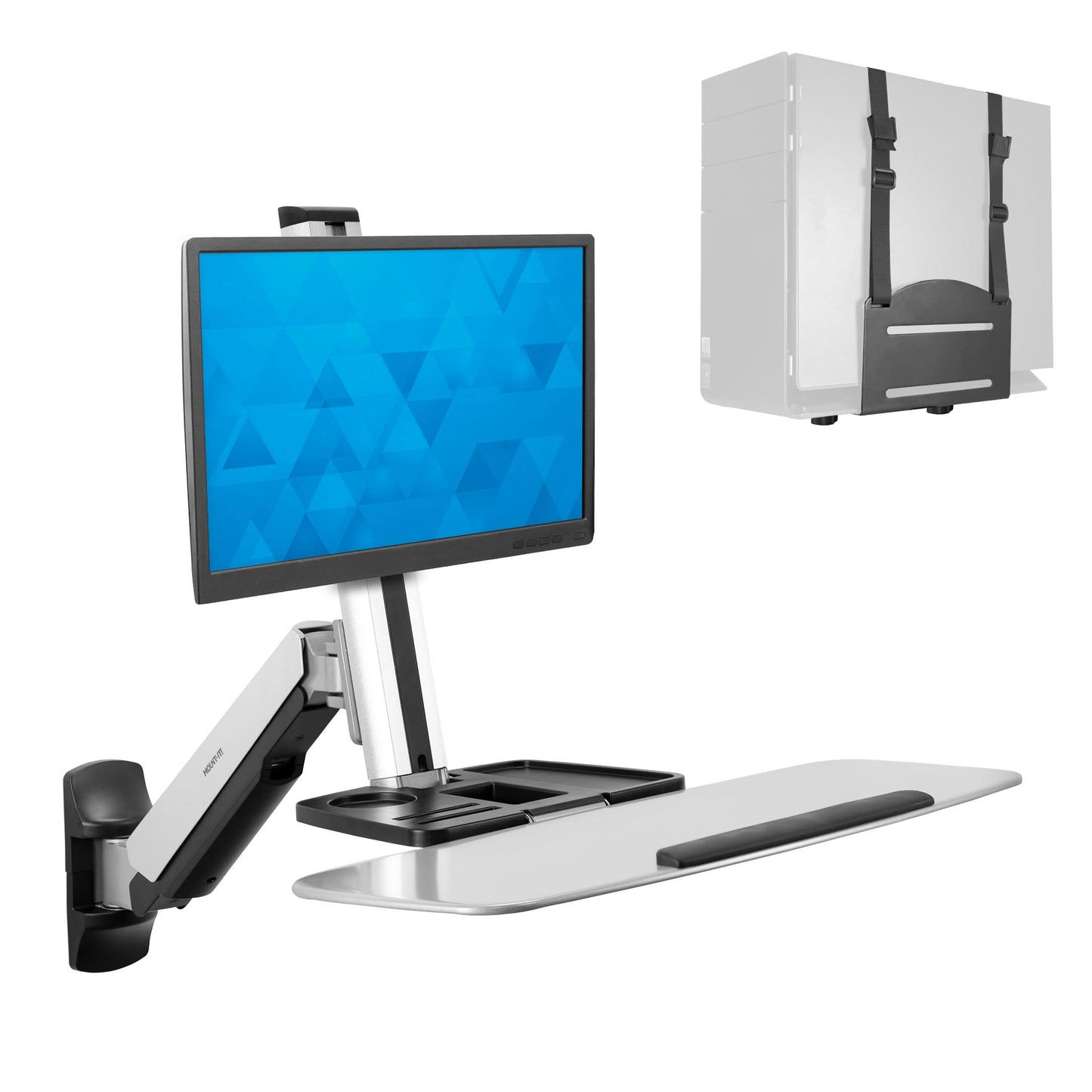 Estación de Trabajo de Montaje en Pared Mount-it! Ajustable con Soporte de Monitor y Bandeja para Teclado