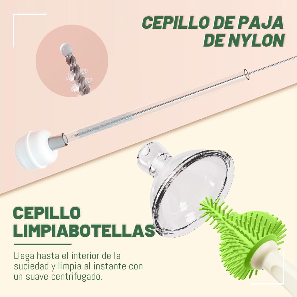 EDWINAYY Juego de Cepillo para Biberones, 4 EN 1 Multifunción, Verde