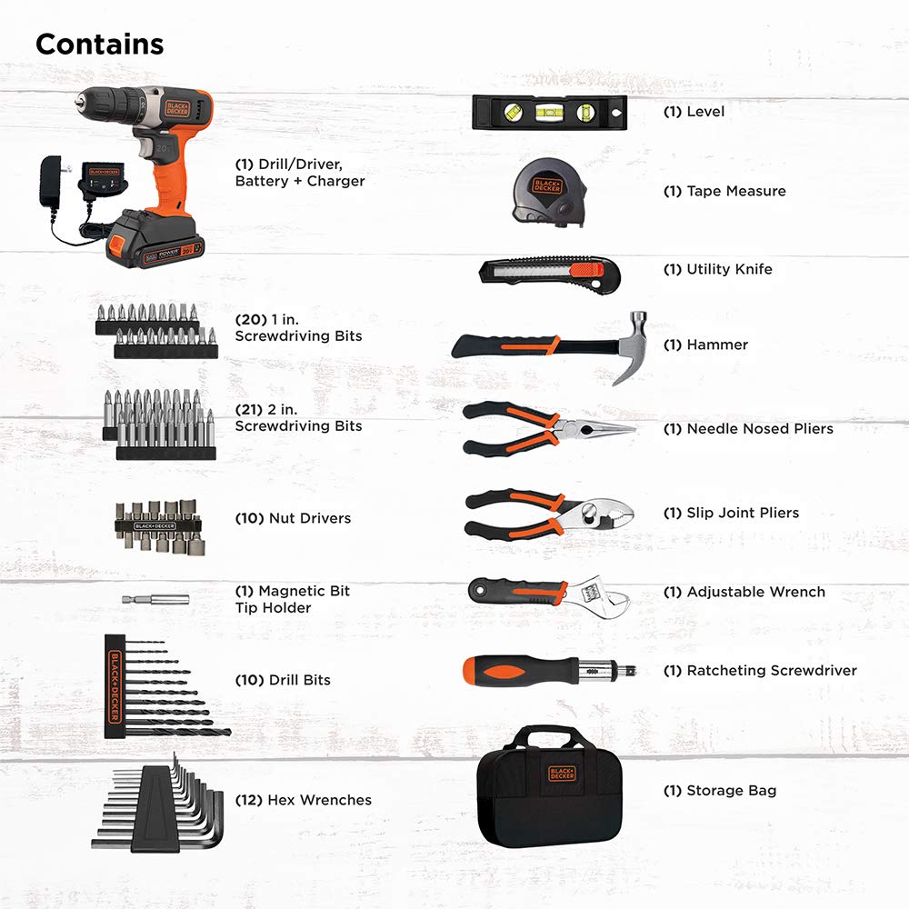 beyond by BLACK+DECKER - BDPK70284C1AEV Juego de herramientas para el hogar con taladro/desarmador de 20 V máx., 83 piezas