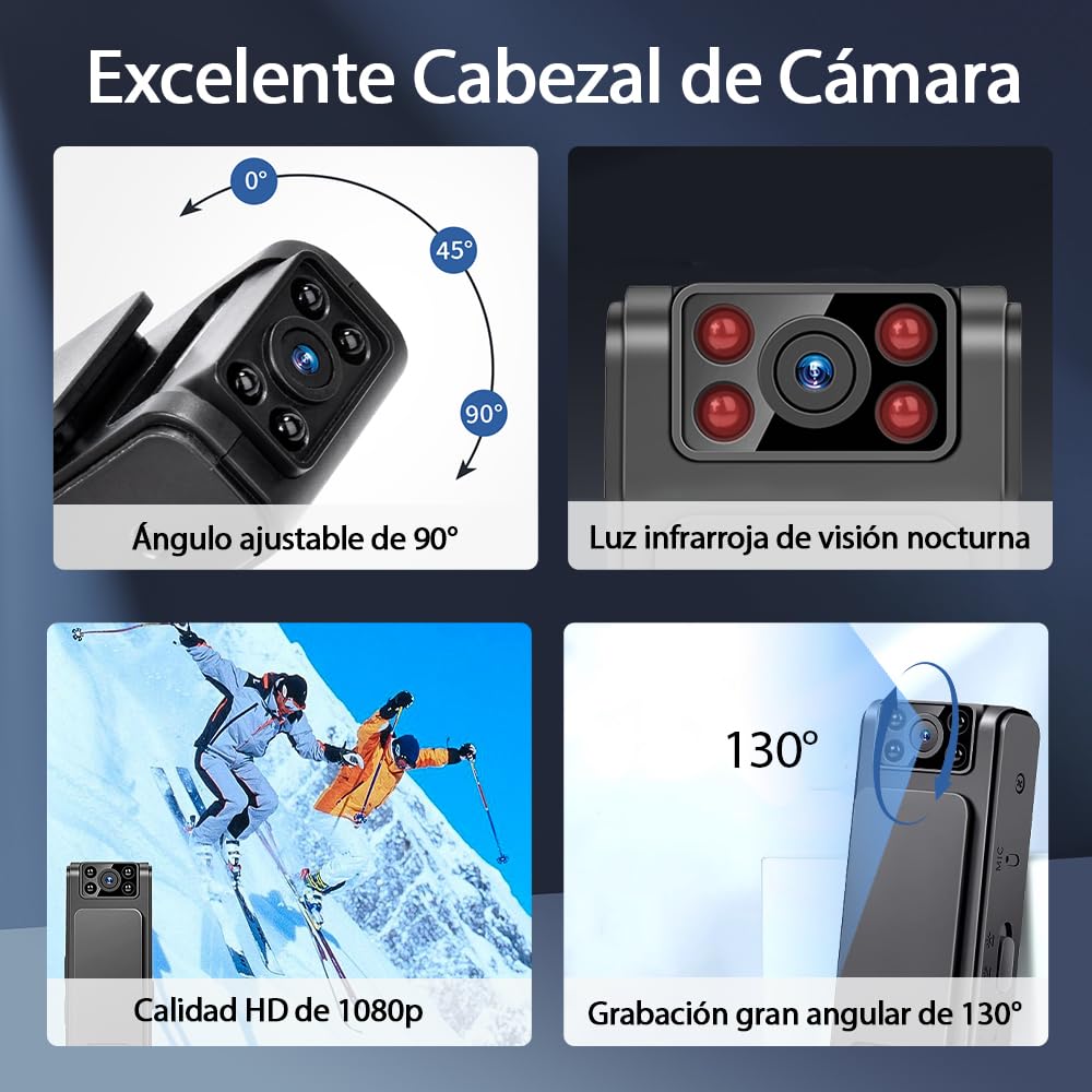 BILIBON 16GB Mini Grabadora Voz Digital con Cámara, Grabadora Recargable Portátil Magnética, WiFi Incorporado para Conectar Al Teléfono Móvil, Cámara Ajustable a 90°, Grabación Gran Angular 1080p HD