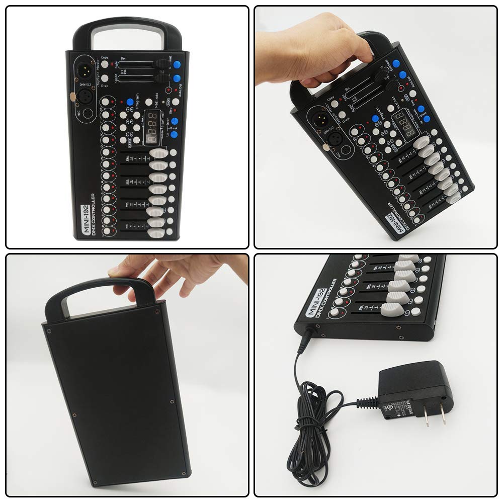 Consola Dmx, driver universal DMX-512 192 DMX 512 Stage DJ driver de luz 240 escenas diferentes, consola Dmx512, aplicable a cable DMX de 3 pines para DJs, bandas, bares, clubes, fiestas familiares,
