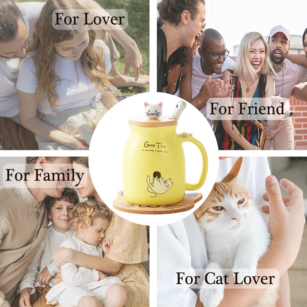 BigNoseDeer - Taza de té con infusor y tapa, taza de café de cerámica para gatos kawaii, taza de té, lindas cosas preparadas para gatos, regalos de cumpleaños, lindos regalos para mujeres y niñas (13