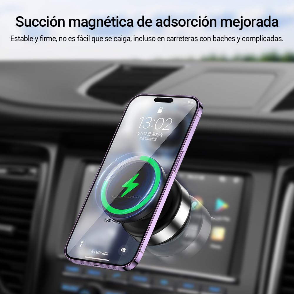JESWO Cargador Inalámbrico Magnético 15W, Porta Celular para Auto, Cargador Inalámbrico para Auto, Soporte para Celular Automovil, Compatible con iPhone 16/15/14, Galaxy S23 S22