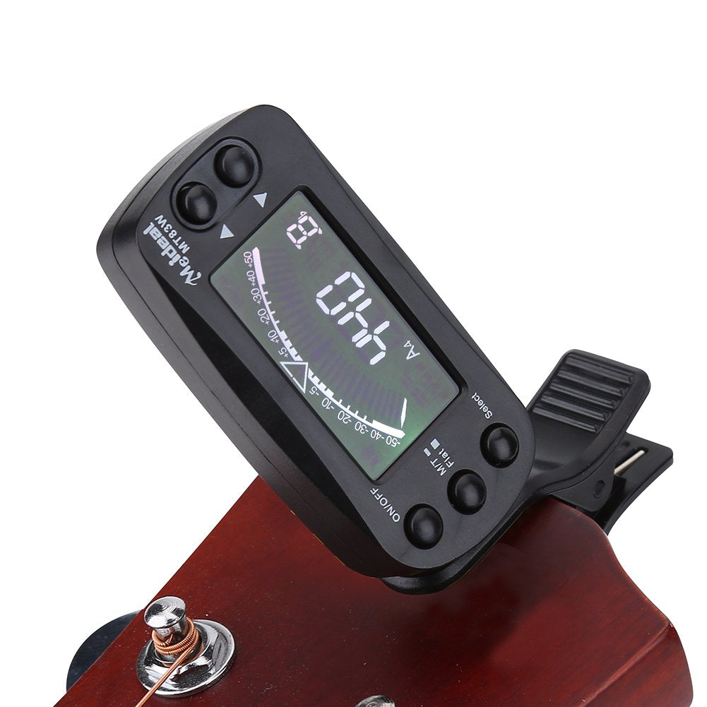 Bnineteenteam Clip On Guitar Tuner, 2 in 1 Guitar Tuner with Metrónomo, Digital Guitar Tuner with LCD Display, Portable Clip-On for Guitar, Bass, Violin, Ukulele, Musician, Student, Home Use