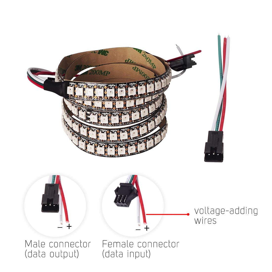 BTF-LIGHTING WS2812B - Tira LED RGB ECO, efectos de persecución 5050SMD direccionable individualmente 3.3 pies, 144 (2 x 72) píxeles/m, color de sueño flexible IP30 para proyectos de bricolaje de