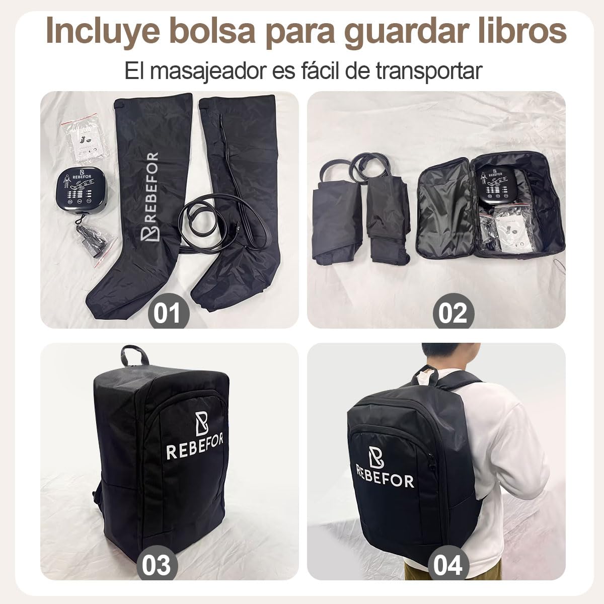 Botas de Masaje por Aire Comprimido para Piernas y Pies, Sistema de Compresión Eléctrica, Control Digital, 100 cm de Largo