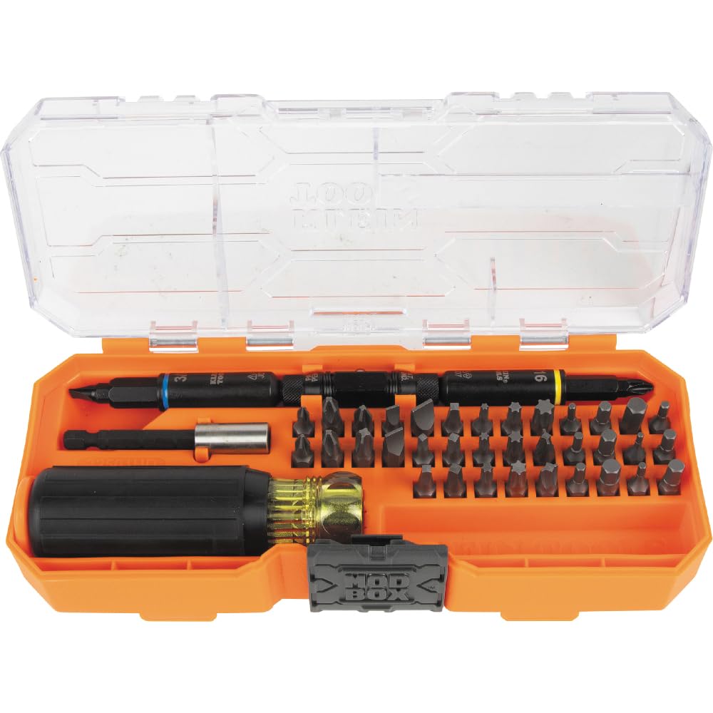Klein Tools 32501HD KNECT - Juego de destornilladores multipuntas y tuercas con clasificación de impacto de 46 piezas con funda MODbox, 39 bits, 4 destornilladores de tuerca, soporte de brocas, mango