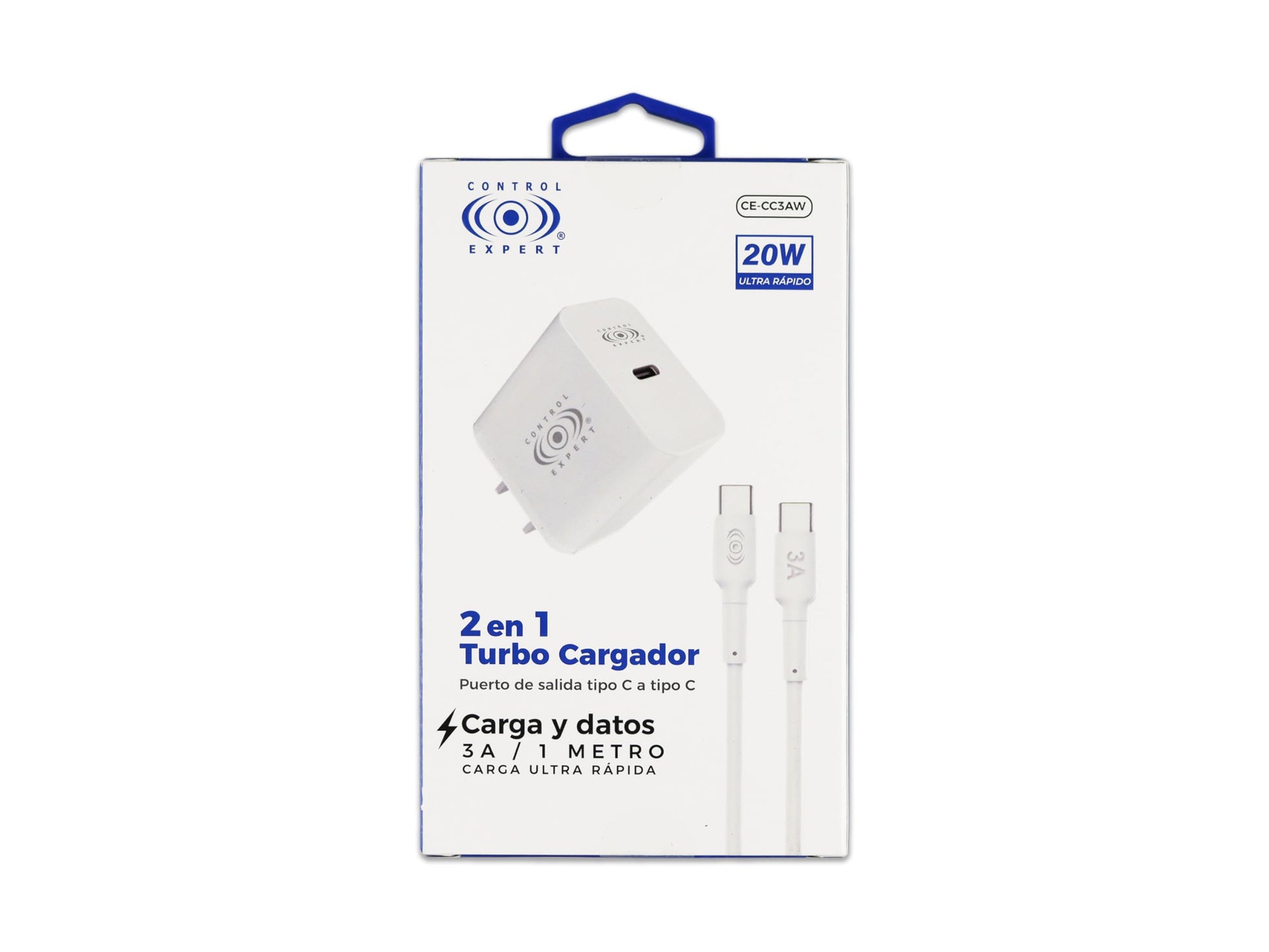 CONTROL EXPERT Turbo Cargador Tipo C A Tipo C, para Android y iPhone 15, Carga y Datos 3A Salida Tipo C 20w Ultra Rápido (Blanco)