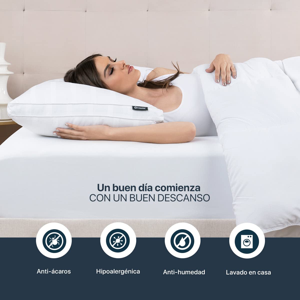 Almohadas ESQUIMAL Blanco 100% Algodón con Relleno Tipo Down Alternative Hipoalergénicas Paquete de 2