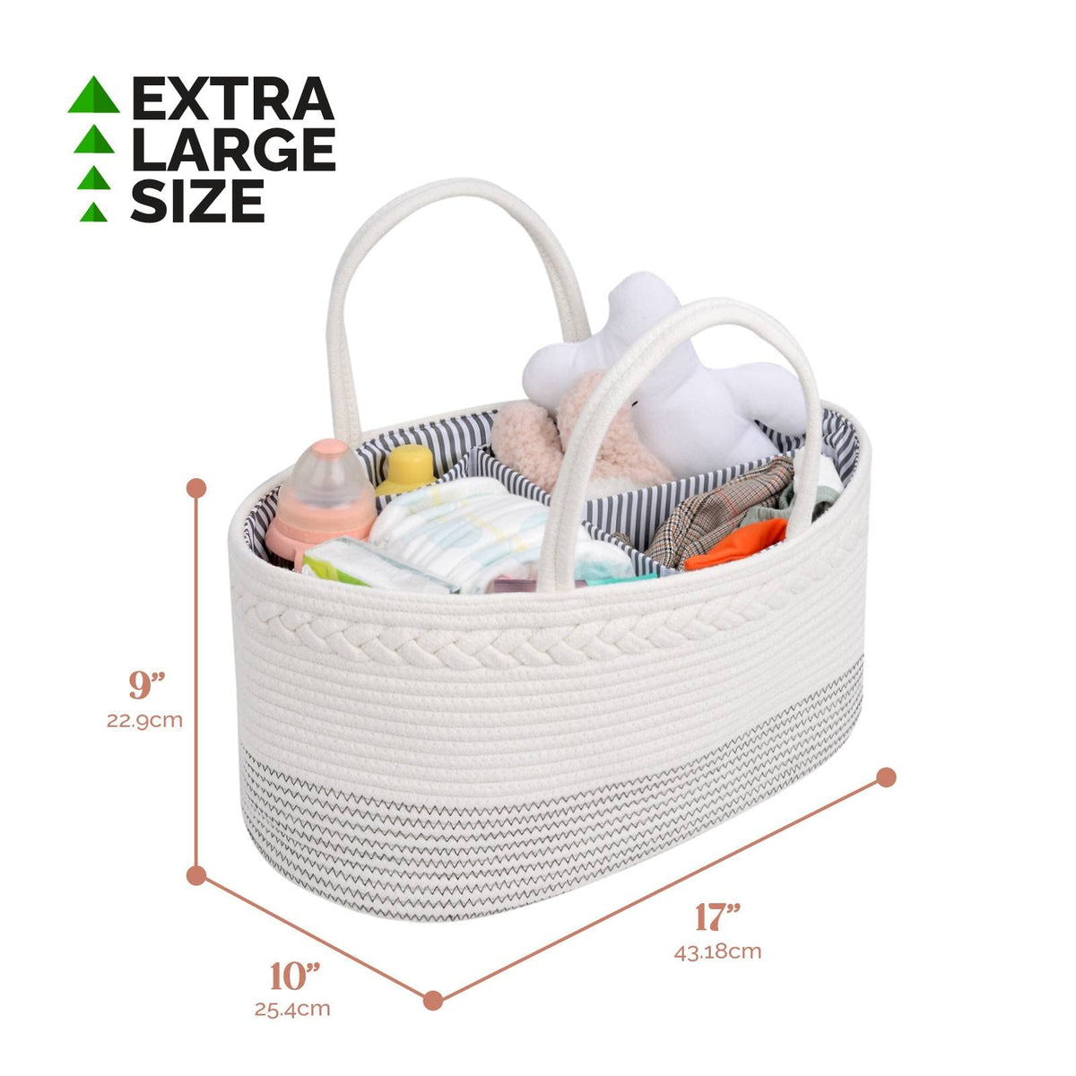 Organizador de pañales de lujo para bebé, cesta de pañales extra grande de cuerda de algodón para guardería, organizador de cambiador, bolsa portátil con divisor, almacenamiento de coche, regalos de