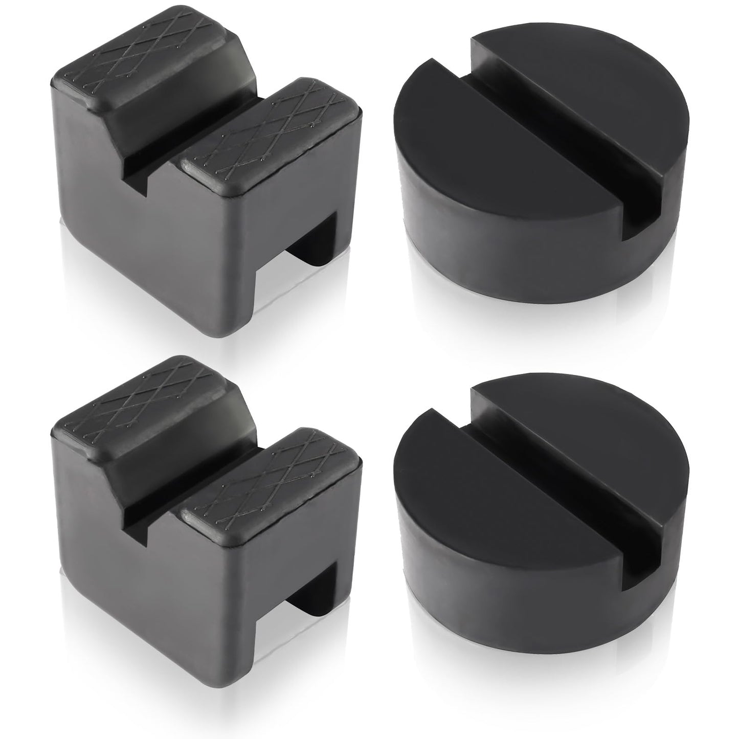 Toolly Paquete de 4 adaptadores universales de goma para gato, 2 a 4 toneladas de marco ranurado de piso con ranura en V y estilo redondo para soportes de gato de coche de alta elevación