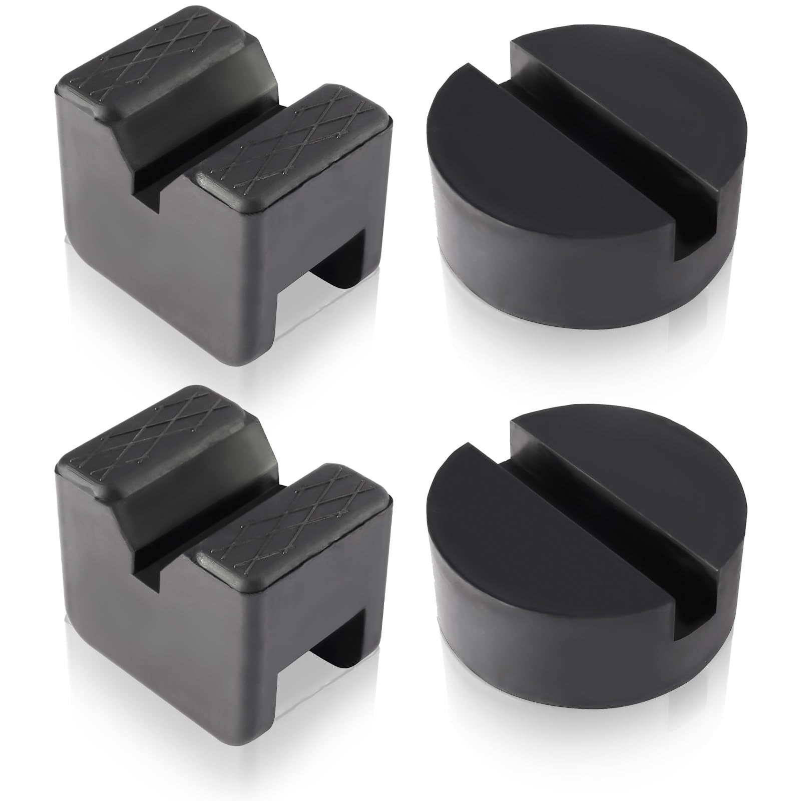 Toolly Paquete de 4 adaptadores universales de goma para gato, 2 a 4 toneladas de marco ranurado de piso con ranura en V y estilo redondo para soportes de gato de coche de alta elevación