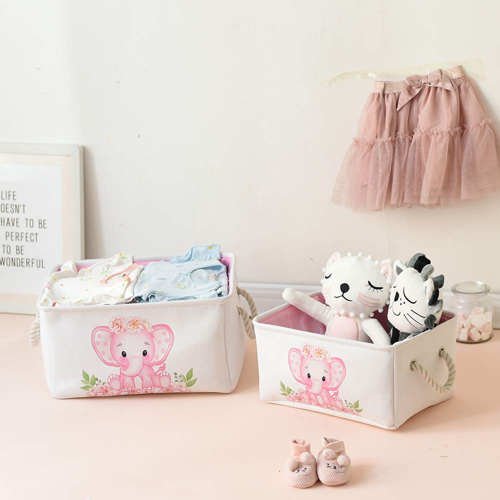 INough - Contenedores de almacenamiento de elefante rosa para niños, caja de regalo para bebé, cesta de almacenamiento plegable para ropa, cestas de tela para bebé, niños, habitación de guardería