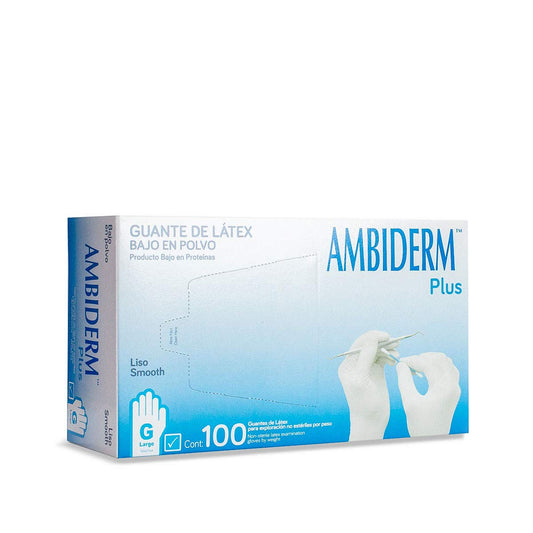 GUANTE AMBIDERM PLUS LISO BLANCO MEDIANO CAJA C/100 PZAS