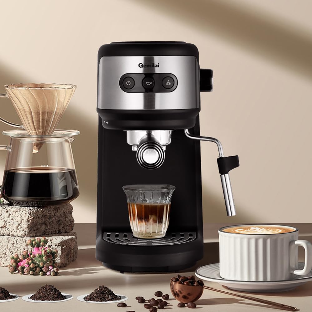 Gemilai Cafetera Espresso 15 Bar con Espumador de Leche, Máquina de Café Multifuncional con Control de Un Solo Toque y Sistema de Calentamiento Rápido, Ideal para Espresso, Capuchino y Más 3023 Negro
