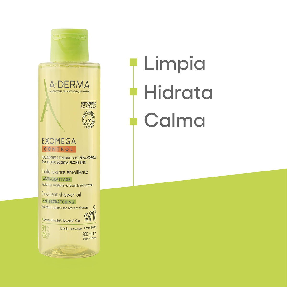 A-DERMA Exomega Control Aceite de Ducha Piel Atopica Muy Seca, 200 ml