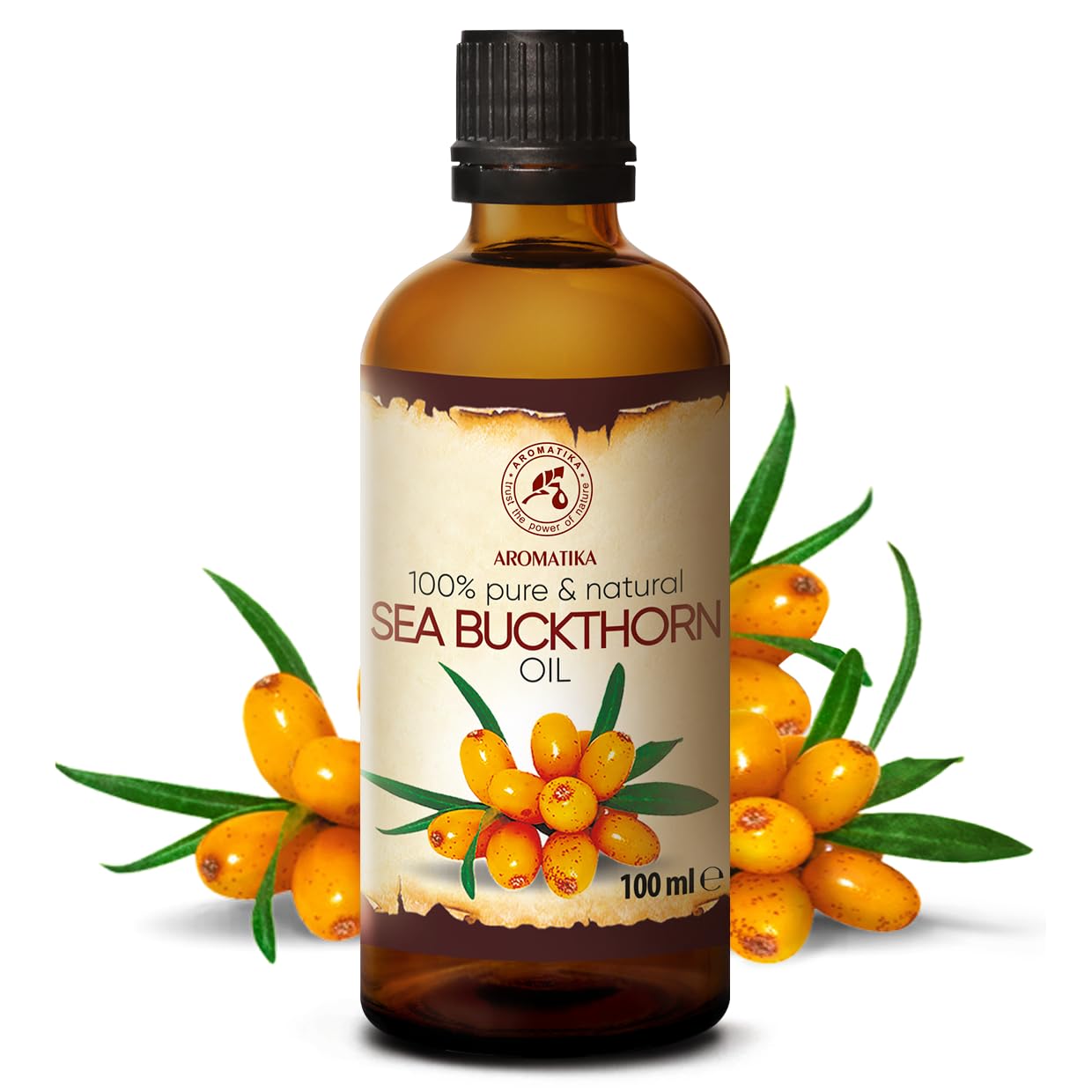 Aceite Orgánico de Espino Amarillo 100ml - Prensado en Frío - Cuidado Intensivo Rostro, Cabello y Piel - Protección UV, Anti-edad - Botella de Cristal - Compra en Línea