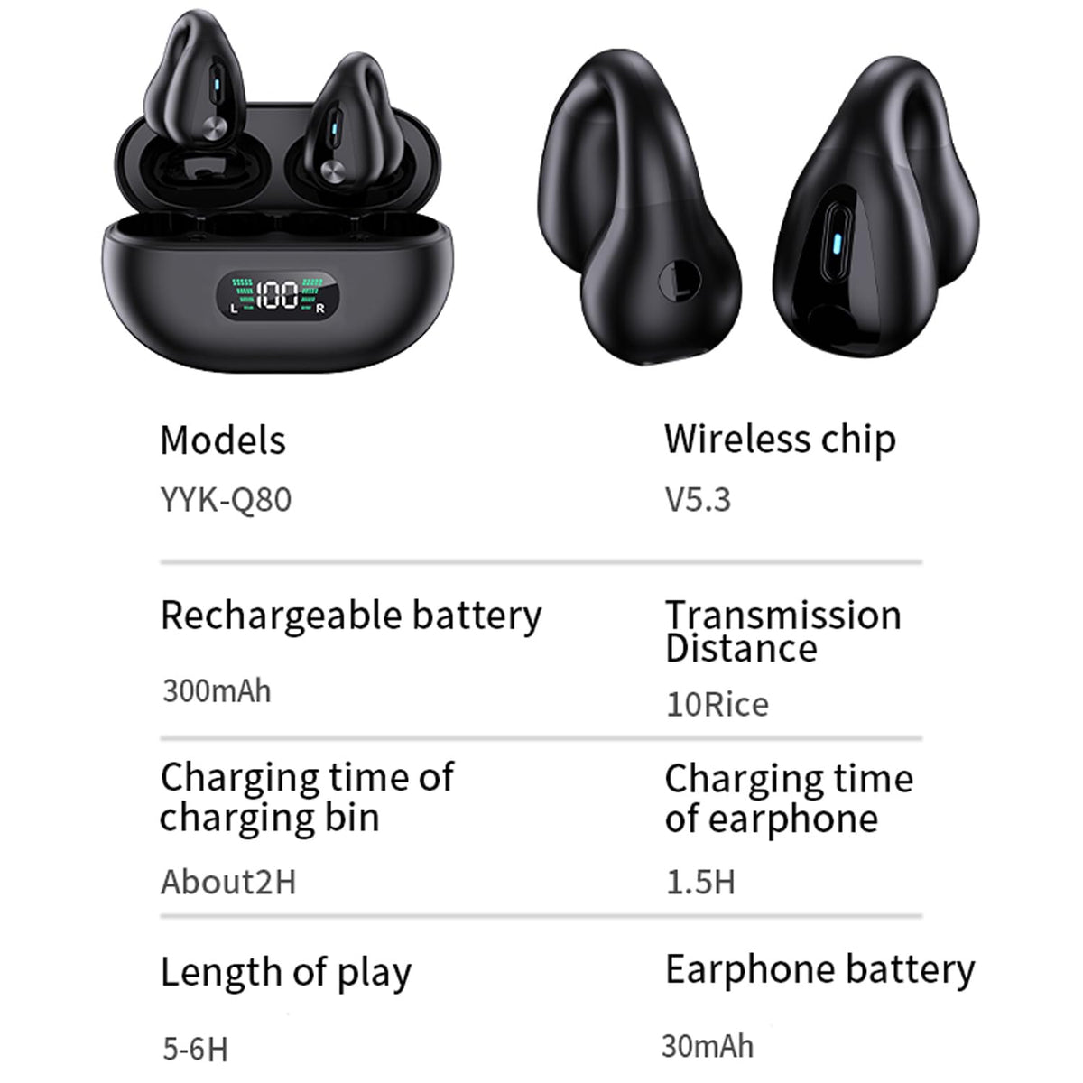 Auriculares Inalámbricos Cujiadi Negro de Oído Abierto Bluetooth para Entrenamiento y Conducción
