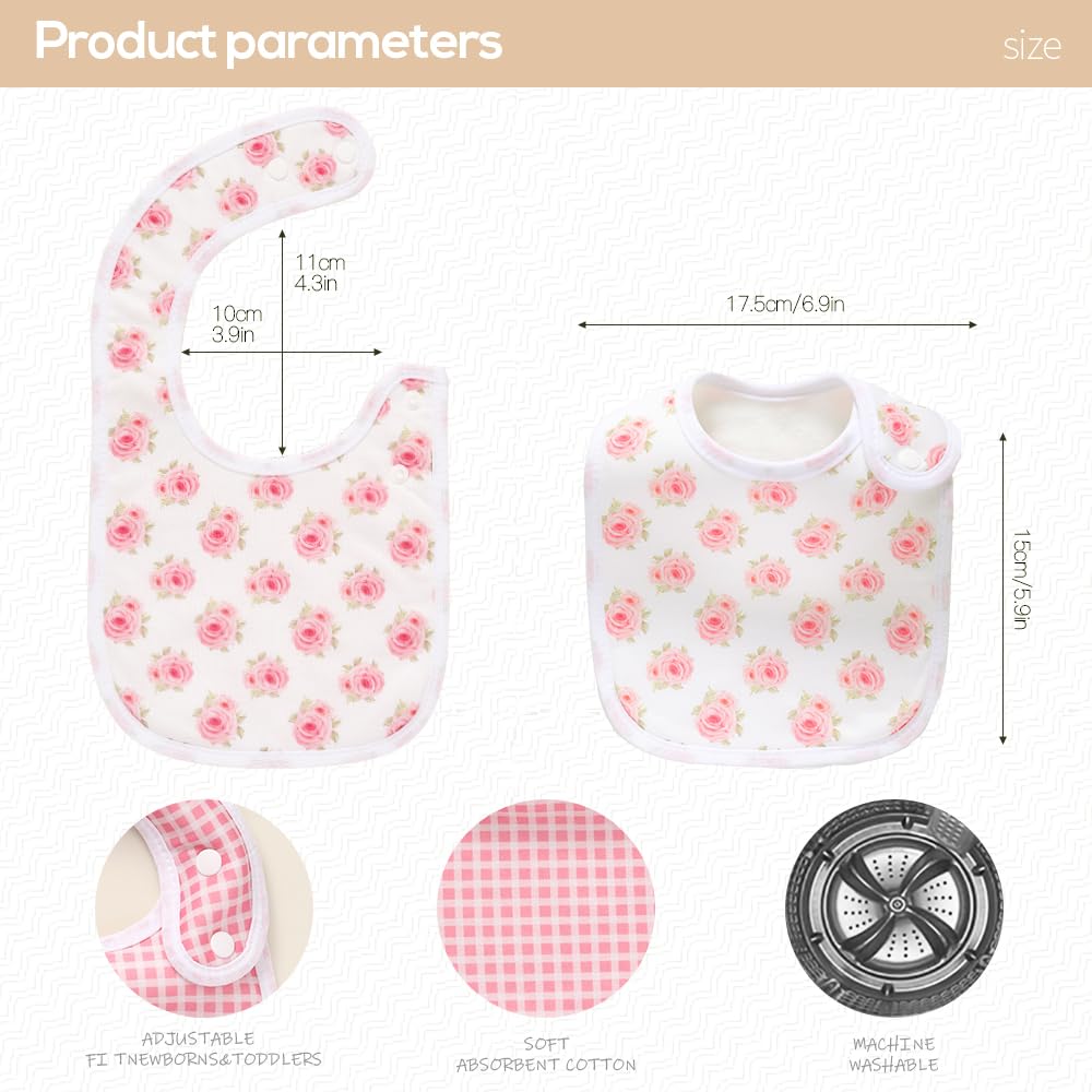 lazyrhino - Paquete de 8 baberos unisex ajustables con broches de presión ultra suaves y absorbentes para la dentición para niños y niñas (rosa-mg-8 piezas)