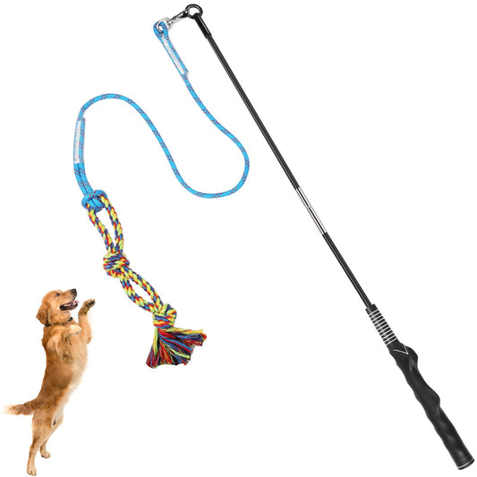 DIBBATU Juguete de poste de coqueteo para perros, varita interactiva para perros, tirón de guerra y ejercicio al aire última intervensión, juguete de señuelo de correa con cuerda de masticar para perseguir y entrenar para perros pequeños