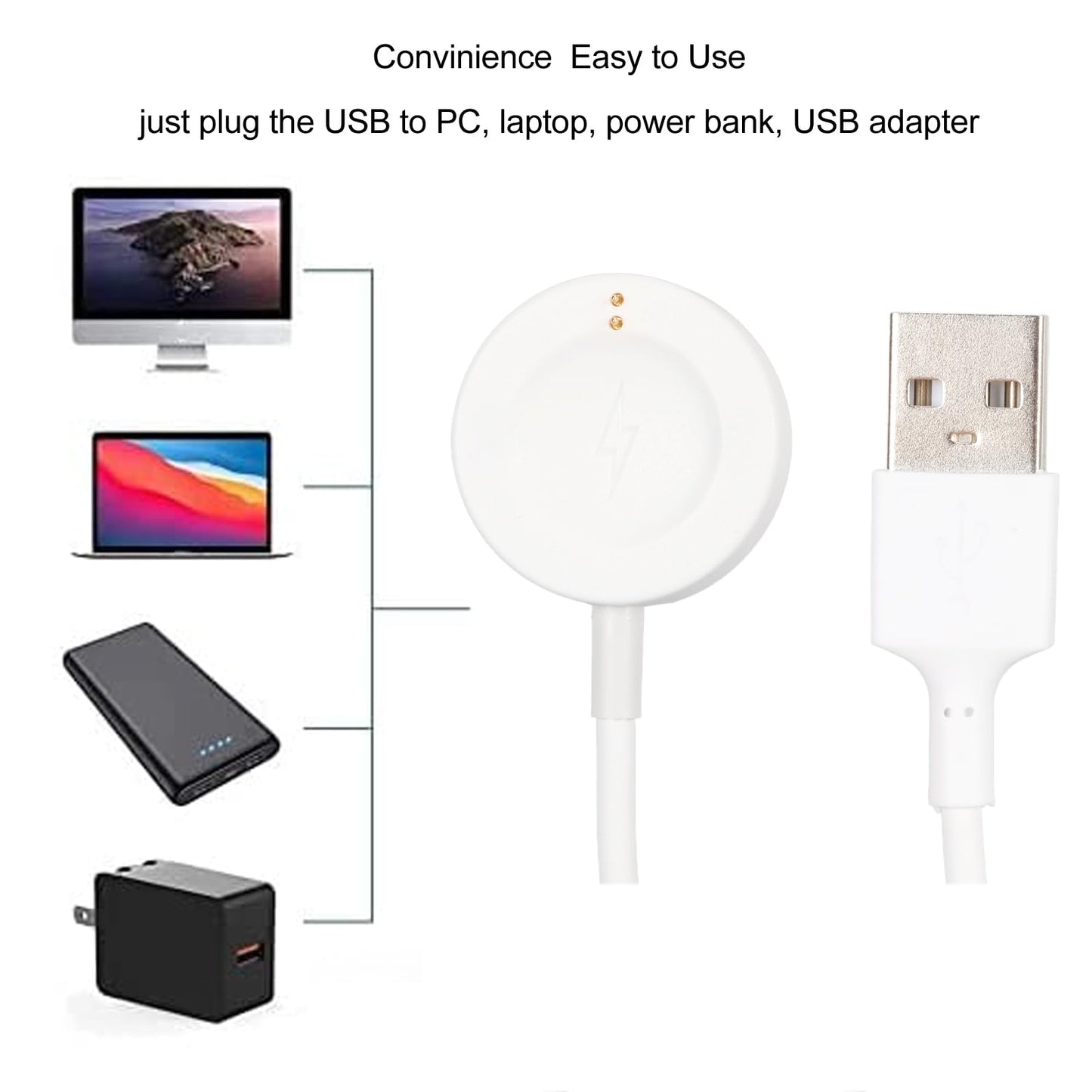Cable de Carga Magnético para Smartwatch Gen 6 5E, 5 Carlyle, 5 Julianna, Gen 4 Explorist HR, Access Gen 5 Lexington, VaporX, Vapor2, etc. (WHITE)