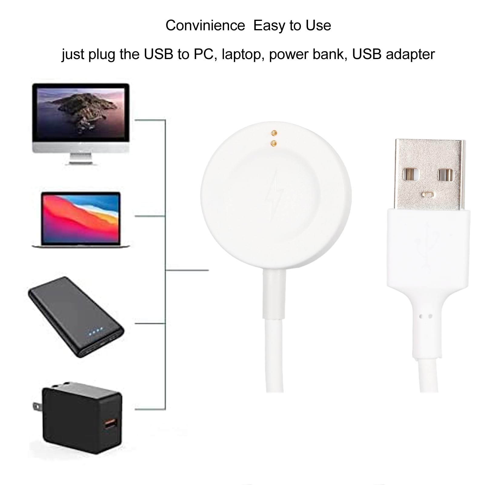 Cable de Carga Magnético para Smartwatch Gen 6 5E, 5 Carlyle, 5 Julianna, Gen 4 Explorist HR, Access Gen 5 Lexington, VaporX, Vapor2, etc. (WHITE)