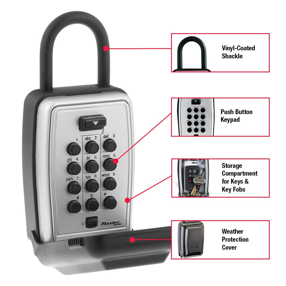 Caja de Seguridad Master Lock Negro Portátil con Botón de Combinación Personalizable