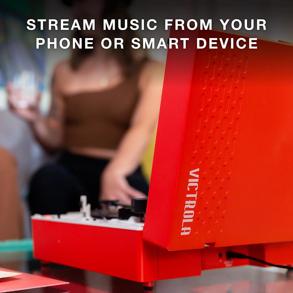 Tocadiscos Portátil Victrola Gris con Bluetooth y Radiador de Graves Integrado