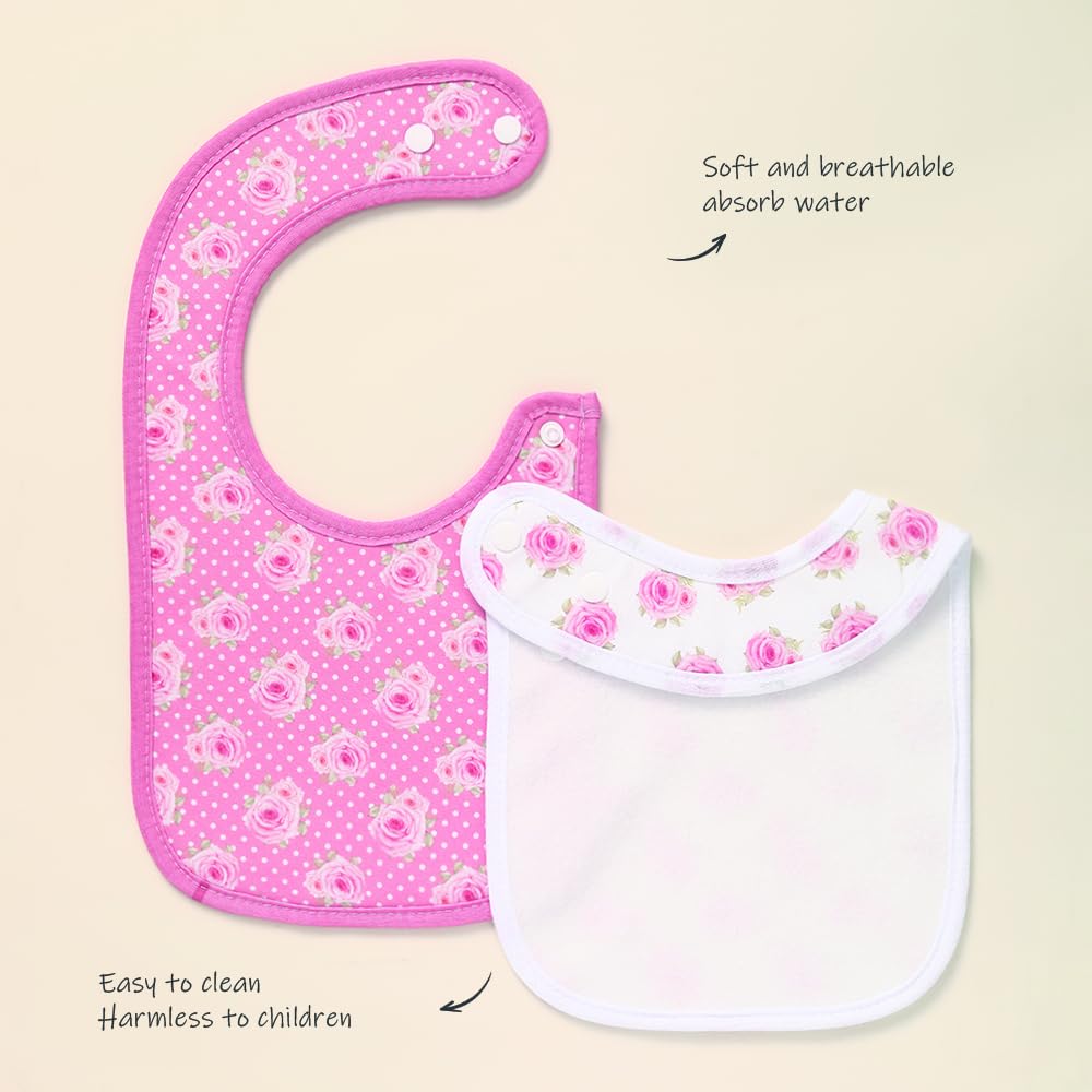 lazyrhino - Paquete de 8 baberos unisex ajustables con broches de presión ultra suaves y absorbentes para la dentición para niños y niñas (rosa-mg-8 piezas)