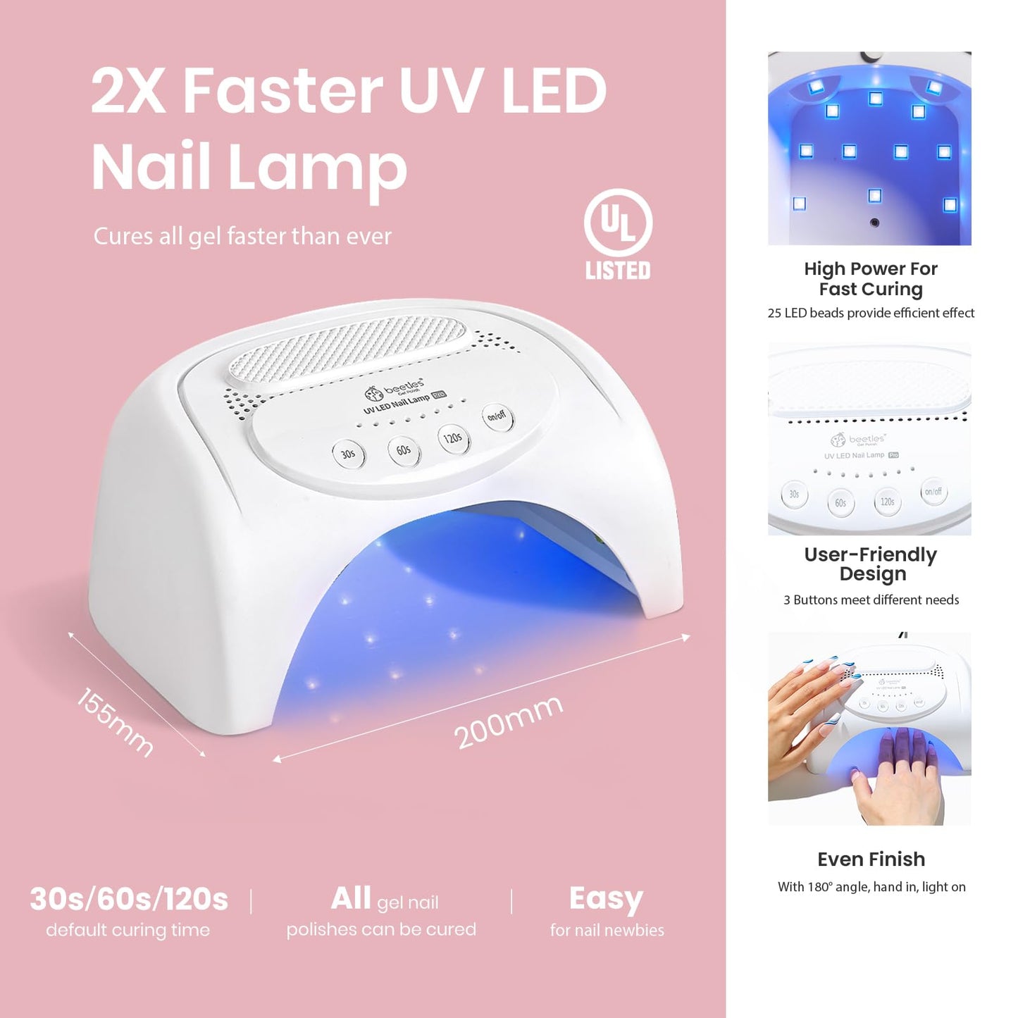 Kit de esmalte de uñas en gel Beetles con luz ultravioleta, lámpara LED de 48 W, 6 colores, kit de inicio de esmalte de uñas en gel nude, gris y rosa, manicura con remojo, regalo para niñas en casa