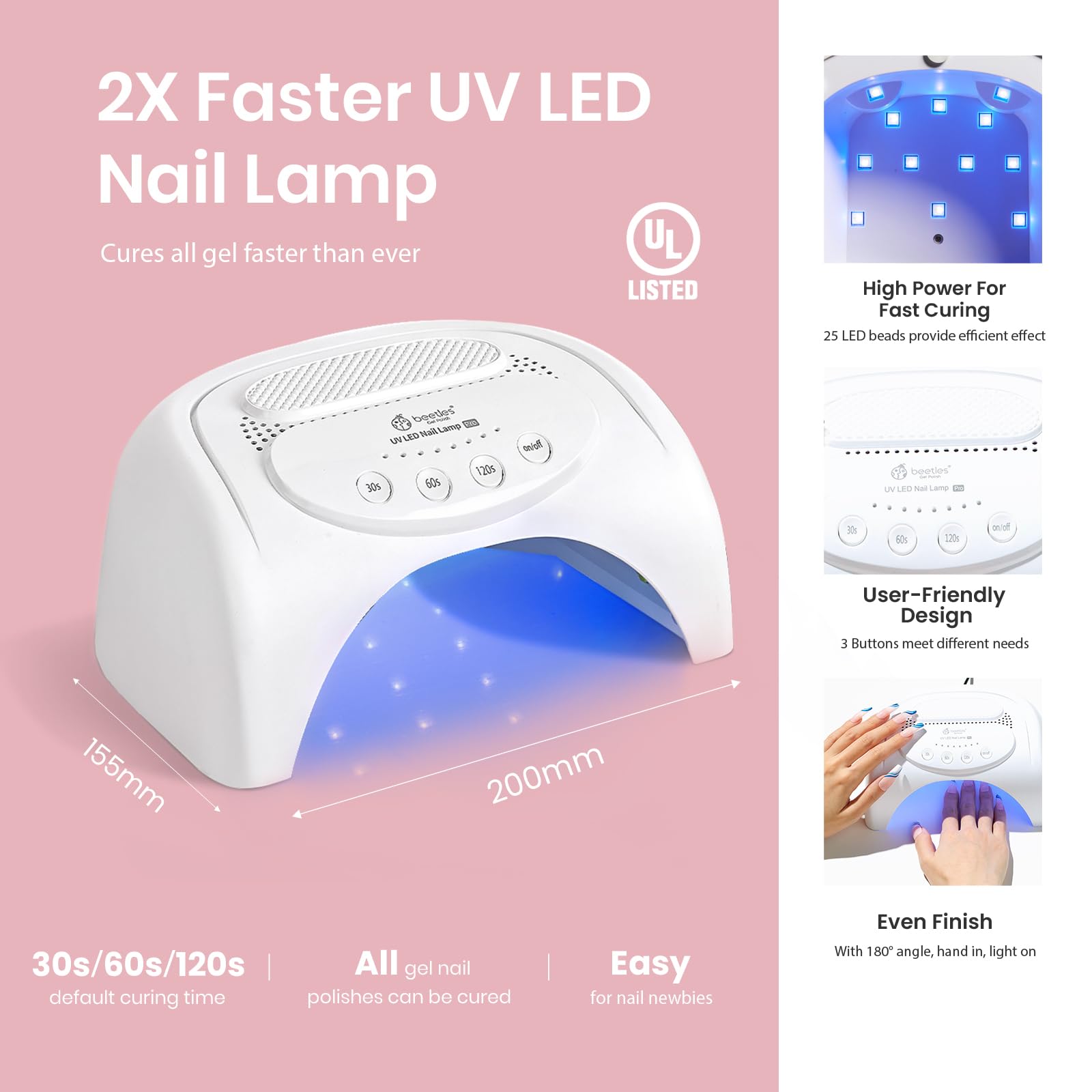 Kit de esmalte de uñas en gel Beetles con luz ultravioleta, lámpara LED de 48 W, 6 colores, kit de inicio de esmalte de uñas en gel nude, gris y rosa, manicura con remojo, regalo para niñas en casa