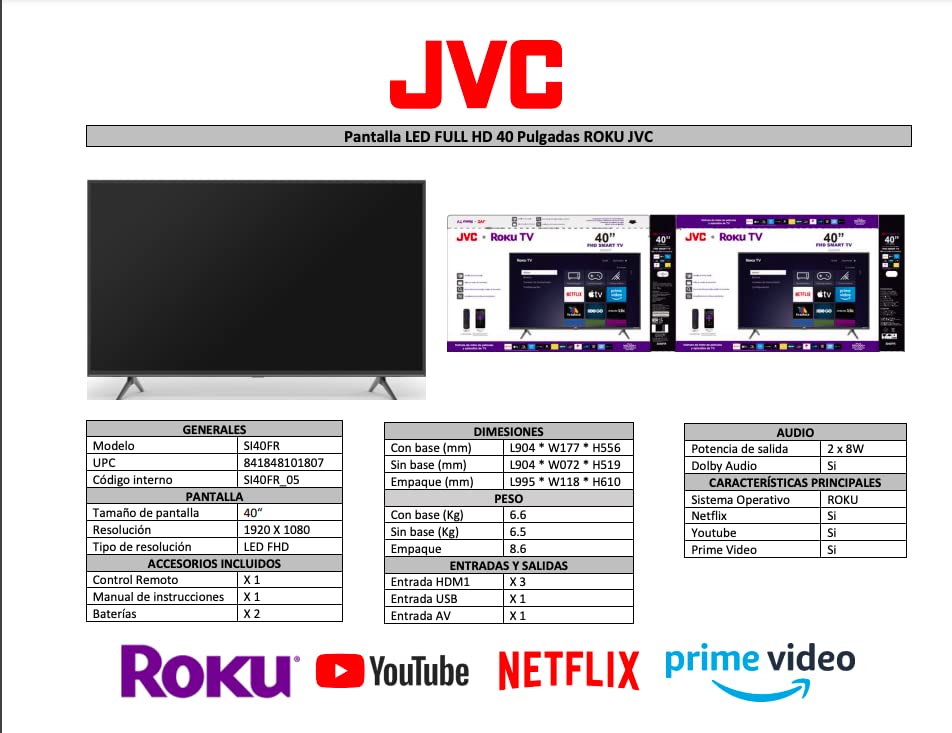 Smart TV LED JVC 40 Pulgadas Full HD 1080p Roku