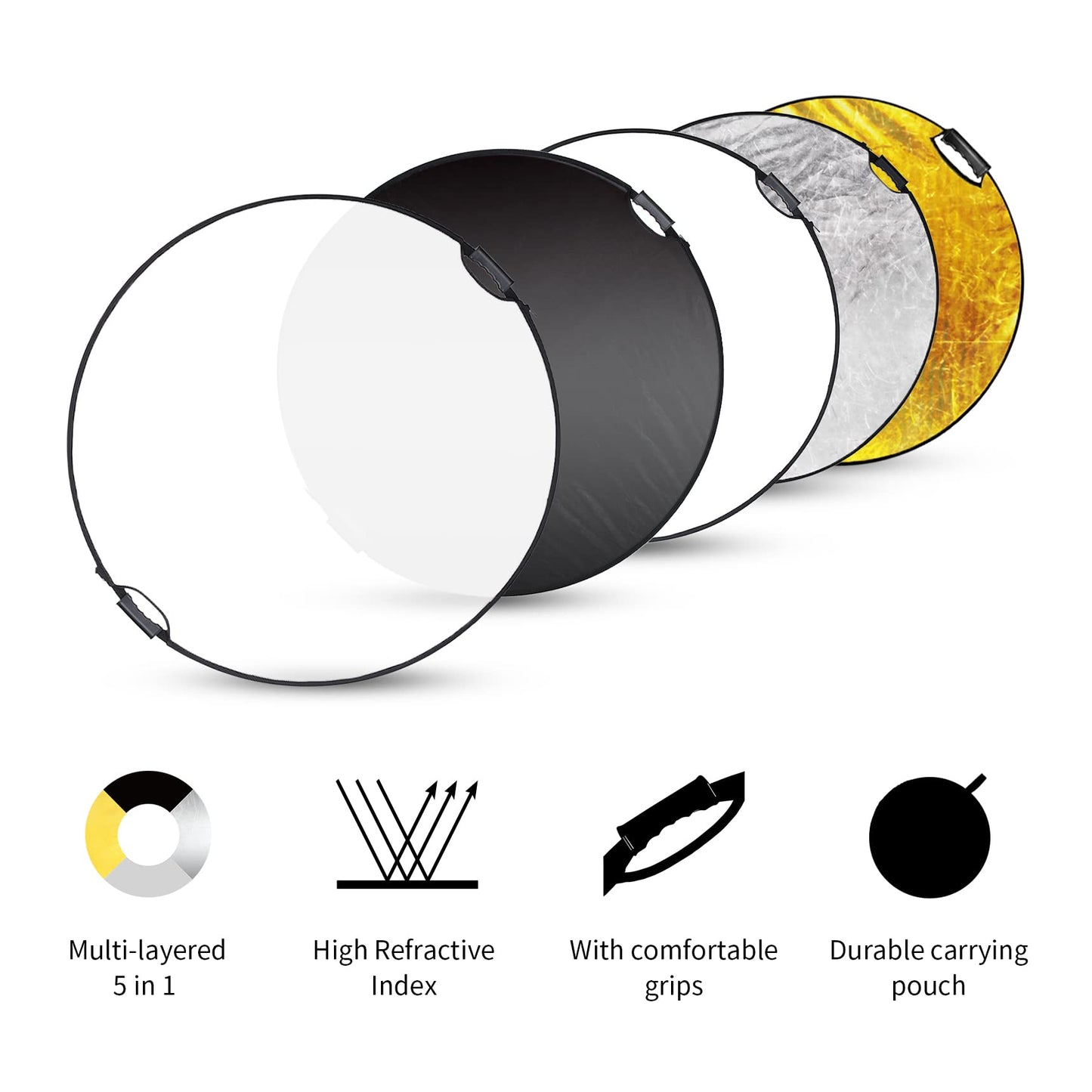 Selens 32 in (80cm) 5-in-1 Round Reflector with Handle for Photography Photo Studio Lighting & Outdoor Lighting
