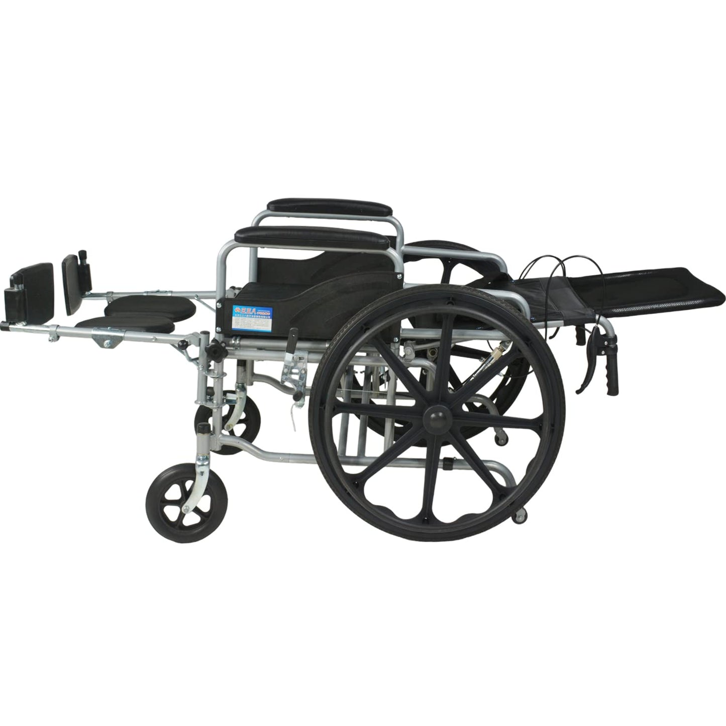 Silla de Ruedas Reclinable NANOFORT Azul Plegable con Frenos de Gatillo para Adultos Mayores Discapacitados