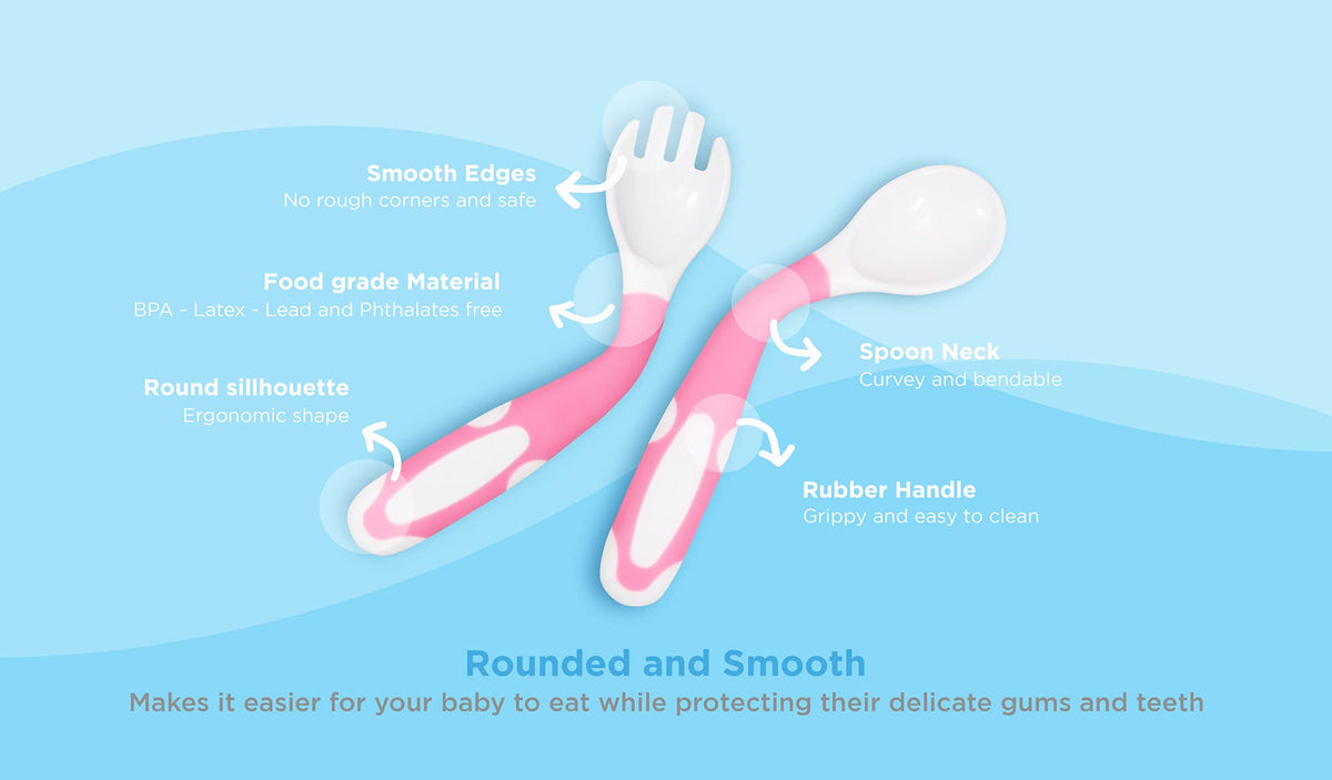 Juego de cubiertos flexibles para bebés y niños pequeños, 2 pares de cucharas y tenedores para niños pequeños, autoalimentación y entrenamiento para bebés